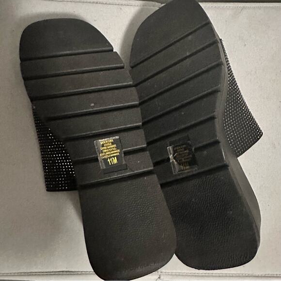 Soda Black Rhinestone Bling Chunky Wedge Open Toe Sandals Womens 11 - Picture 7 of 8